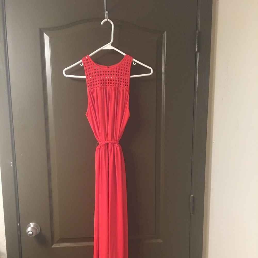 COPY - NWOT Coral Maxi Dress with tie waist detail